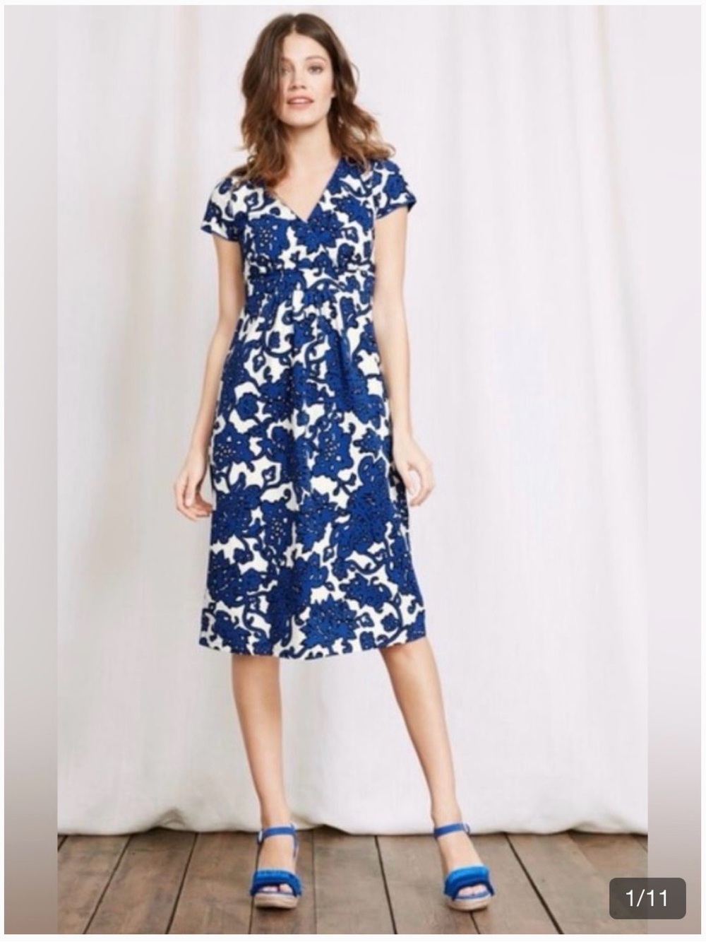 Boden Blue Floral Casual Jersey Dress in Island Sapphire Vine Women’s Size 14
